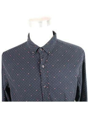 Denim & Flower Mens Cotton Slim Fit LS Button Up Navy Dotted Red Spades Shirt XL